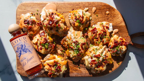 Smashed Potatoes with Brie, Bacon, and Spicy Aioli